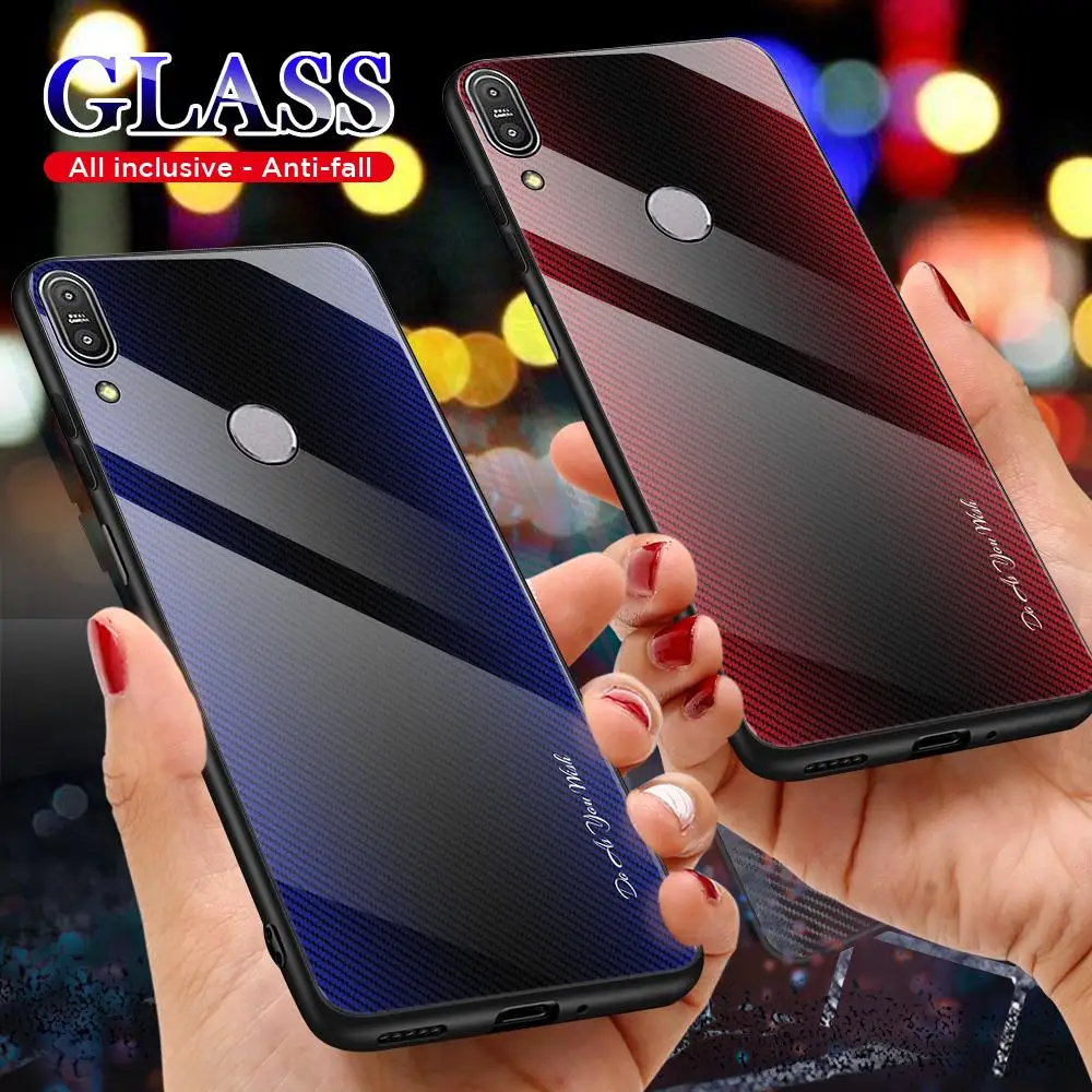 

Solid Color Textured Tempered Glass Case For ASUS Zenfone Max Pro M1 M2 ZB601KL ZB602KL ZB631KL ZB633KL Back Cover Phone Cases