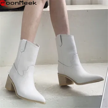 

MoonMeek 2020 New arrival women boots thick high heels pointed toe ladies shoes top quality autumn winter ankle boots