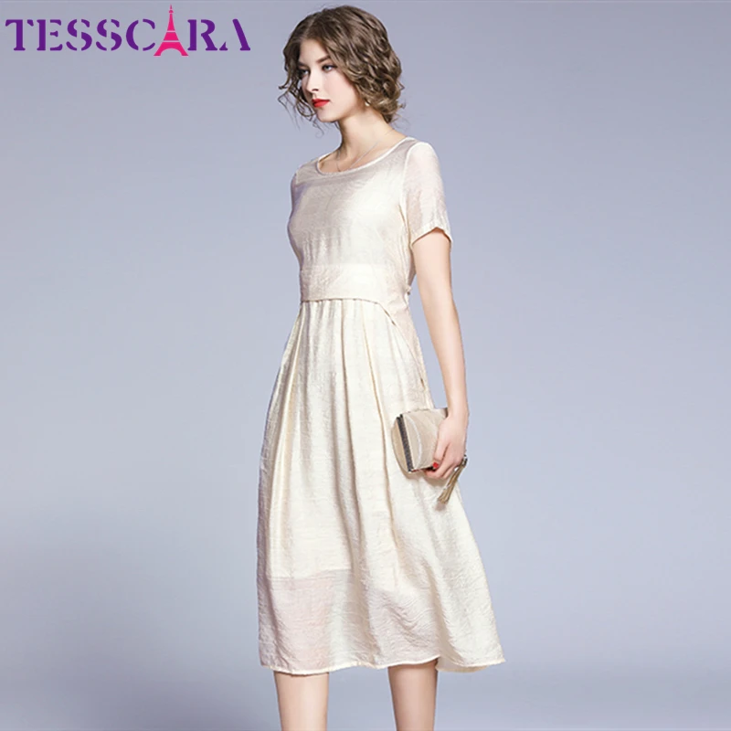 TESSCARA женское летнее элегантное платье женское высококачественное повседневное хлопковое и льняное платье Femme дизайнерское женское свободное платье
