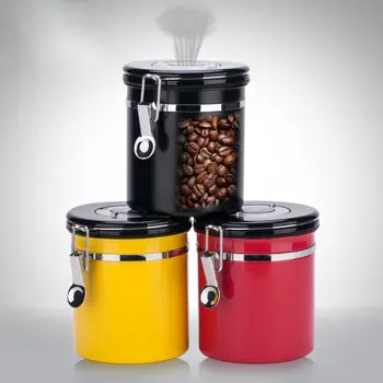 

1.2L Stainless Steel Coffee Bean Sealed Cans Tea Jar Sugar Food Storage with Date Tracker CO2 Exhaust Vent Kitchen Container