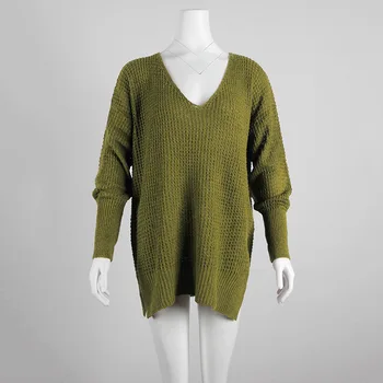 

winter pullovers 2020 winter new arrive solid color V-neck Europe and the United States loose large size sweater women 66618