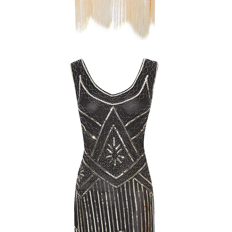 Британское дамское вечернее платье, винтажное платье для танцев с блестками в стиле Грейт Гэтсби, коктейльное платье без рукавов