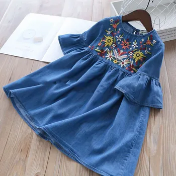 

Roimyal Wholesale 2019 New girls dress long sleeve embroidery flowers dress with ruffles Casual kids Clothes for 2-6 years