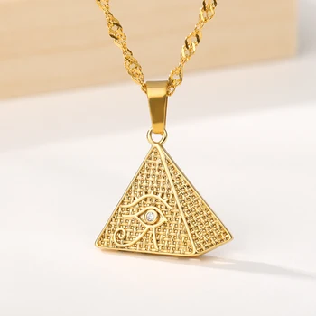 Egyptian Egypt Pyramid Necklace For Women Eye Charm Gold Pendant Necklace Geometric Triangle Collier Male Jewelry on the neck