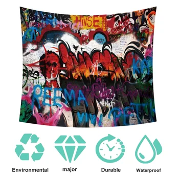 

1Pc Graffiti Series Printed Tapestry Wall Blanket Beach Towel Bath Towel (Red)