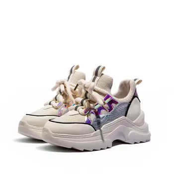 

Luxury Shoes Woman Spring 2020 Flat Platform Sneakers For Ladies Genuine Leather Shoes For Damen Lug Outsole