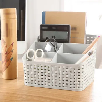 

Tabletop Cosmetic Storage Basket 5 Grid Sub-grid Hollow Out Plastic Storage Box Desktop Organizer home,,