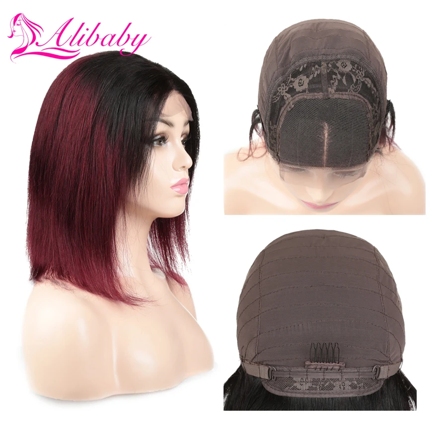

Alibaby Indian Hair 1B/Burgundy Ombre Pixie Cut 1b 99j 4x4 Lace Straight Human Hair Wigs Lace Closure Human Hair Bob Wigs