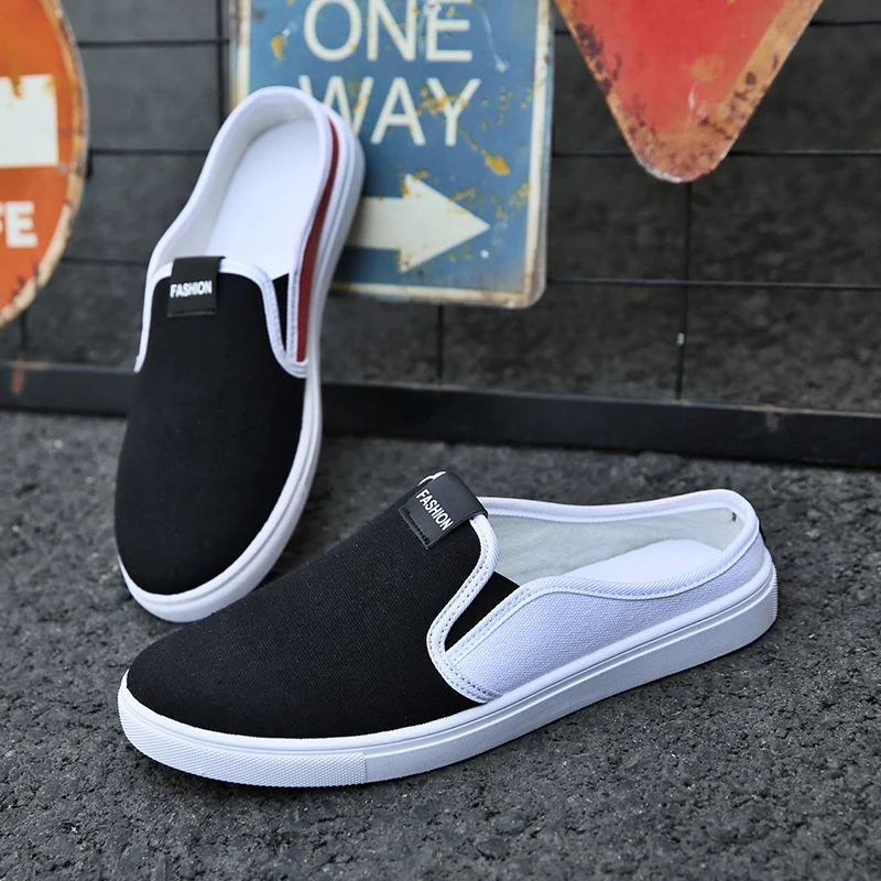 

Summer Men Casual Shoes Canvas Half Slippers for Men Comfortable Slip-on Mens Flats Shoes Hard-Wearing Men Youth Casual Footwear