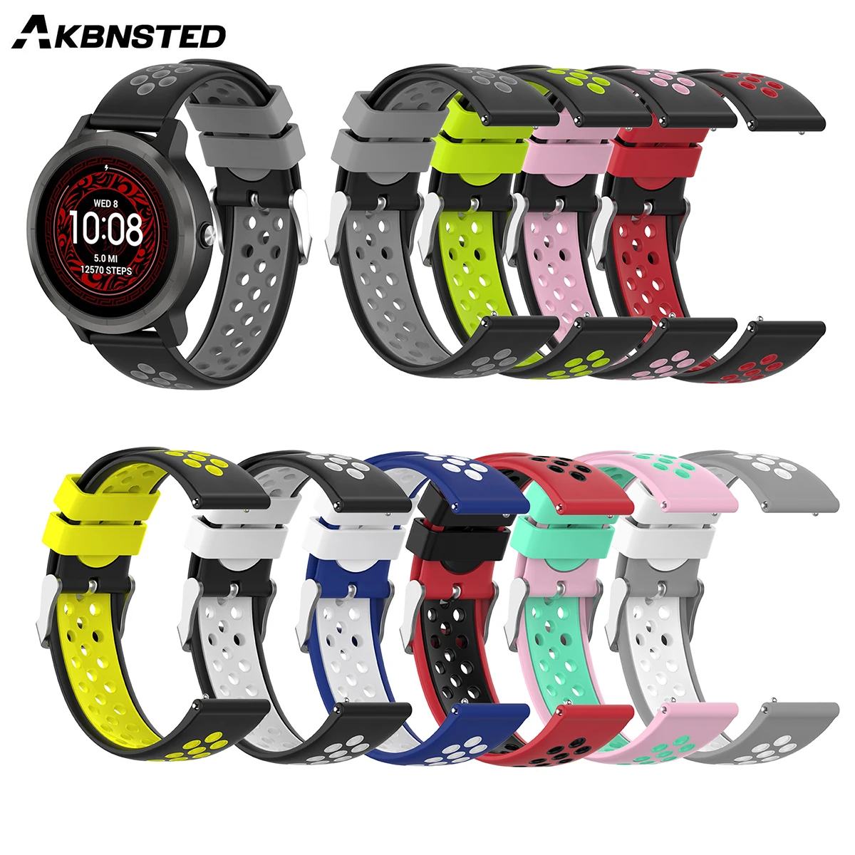 

AKBNSTED For 20mm Smart Watch Silicone Watch Strap For Garmin Vivoactive 3/Vivoactiver 3 music Sport Watch Wristband Accessories