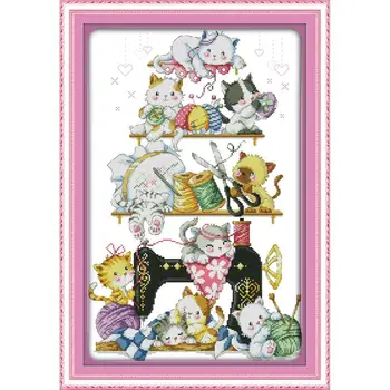 

Kitten besdie the sewing machine (2) cross stitch kit 14ct 11ct needlework embroidery DIY cartoon pattern home decoration crafts