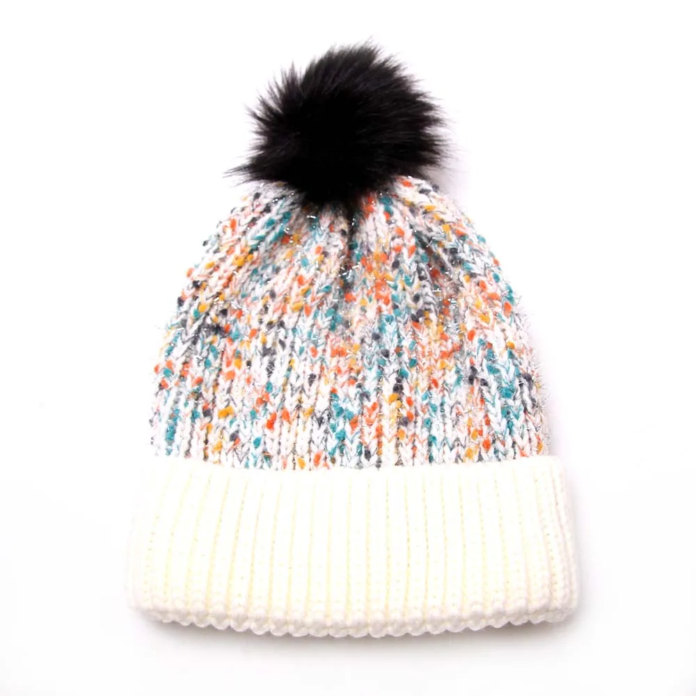 Новые женские зимние шапочки, теплые вязаные шапочки, лыжная шапка с помпоном мешковатая шапка, два тона