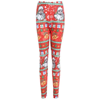 

Plus Size Leggings Christmas Santa Claus Bell Print High Waist Skinny Pencil Pants Fitted Entertainment Festival Gift Leggings