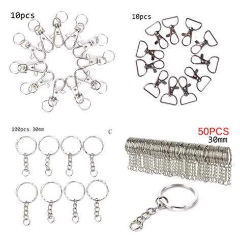 Hot 10/50/100pcs Classic Key Chain DIY Silver Metal Swivel Lobster Clasp Clips Key Ring Hooks Keychain Split Ring Bag Jewelry