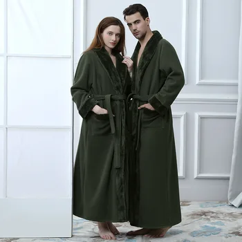 

Women Winter Extra Long 2 Layers Thick Warm Bath Robe Flannel Peignoir Femme Dressing Gown Men Bathrobe Bridesmaid Wedding Robes