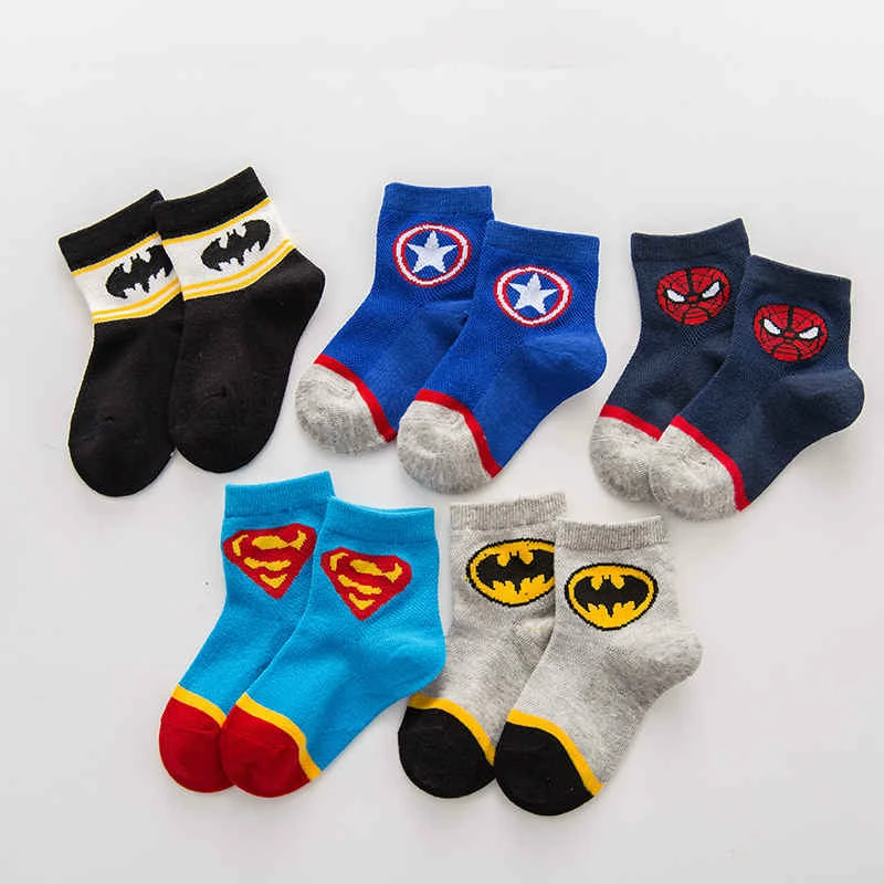 F05215 for summer 5 Pairs Baby Boys Girls Short Socks Summer Thin Breathable Cotton Socks American Hero Avengers Cartoon Batman Iron Man Superman - Цвет: F05215 for summer