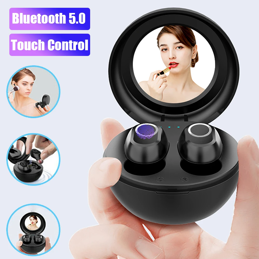 2020 New TWS Wireless Headphones Bluetooth 5 0 Earphone 6D HIFI Sports Running Headsets With makeup Mirror earpiece pk B5 tws