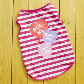 

Puppy pets vest clothes, classical and simple stripes, with 3 hearts pattern, cotton, comfortable and breathable