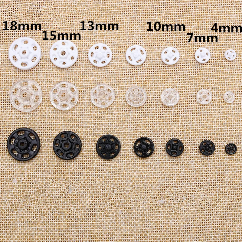 50sets/lot 4~18mm Black/White/Clear Plastic Round Snap Buttons Baby Doll Clothes DIY Sewing Crafts Scrapbooking Accessories | Дом и сад