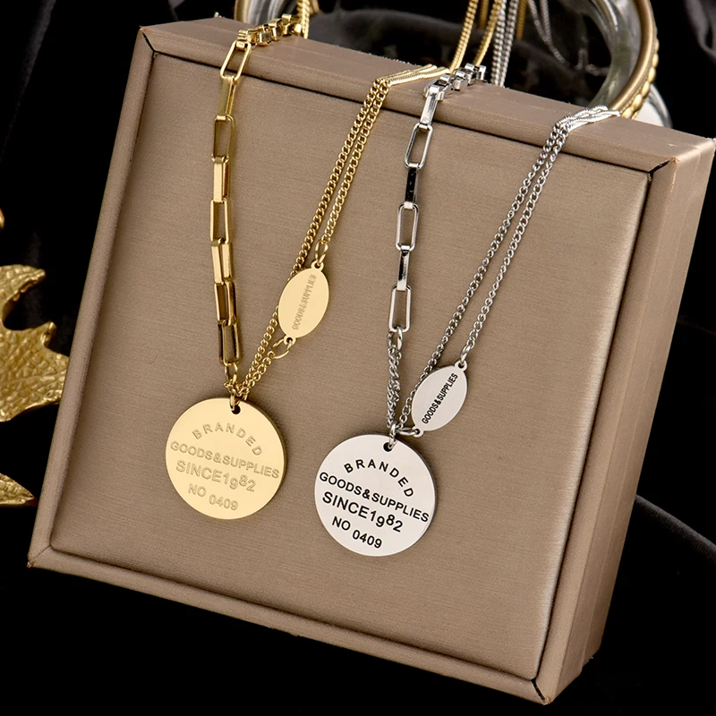 Titanium steel fadeless retro light luxury round brand necklace web celebrity temperament cold wind lengthened collarbone chain | Украшения
