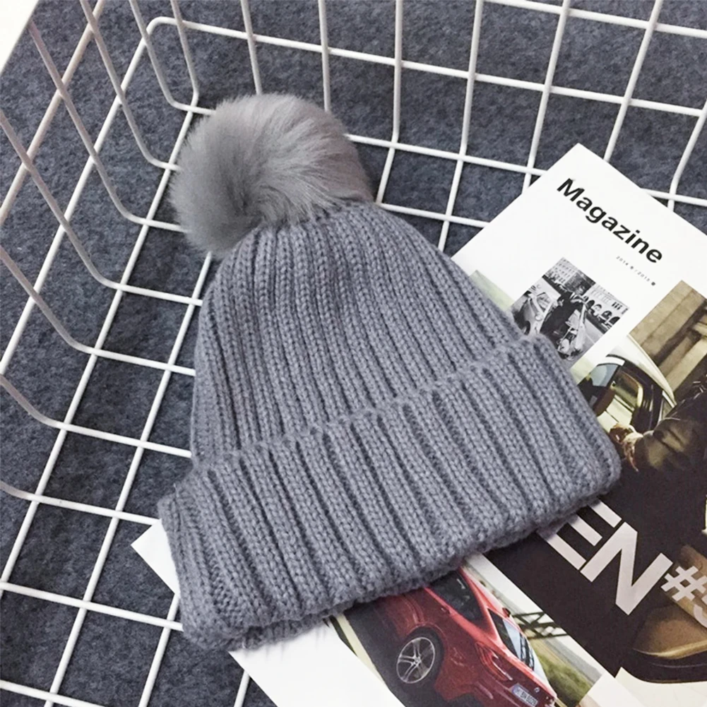 Милые детские вязаные шерстяные шапочки, шапка с меховым помпоном для девочек и мальчиков, черепица шерсть шапка, сезон осень-зима теплые, вязаные крючком шапка с помпоном