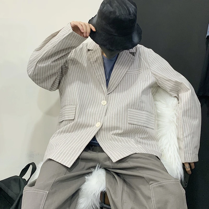 

2019 Spring And Autumn New Original Style Loose Men's Large Size Sleeves Striped Small Suit Jacket Gray Pink / Brown M-5XL