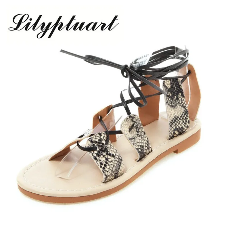 

2020 spring and summer new breathable pu European and American snake pattern simple casual style low-cut fashion wild sandals