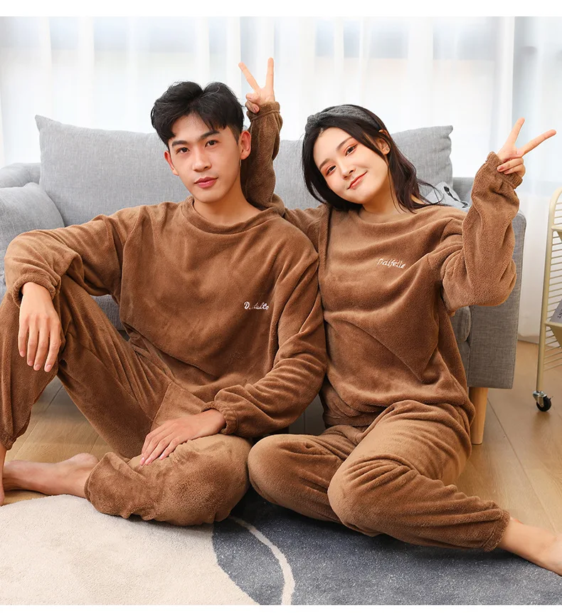 Pajamas For Couples Set Thick Warm Coral Fleece Homewear Winter Lounge Men's Clothing Soft Loose Pajamas Women Home Clothes Suit silk pajamas for women