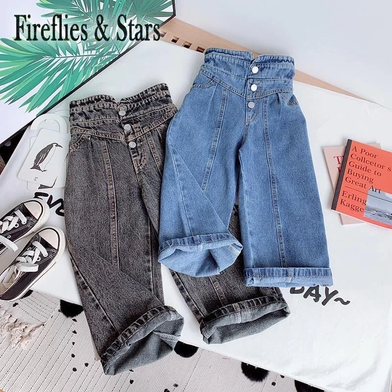New Girls Jeans Leg-Trousers Pants Kids High-Waist Wide Baby Denim Children Spring Bottoms Zn7mzLG0Zk3