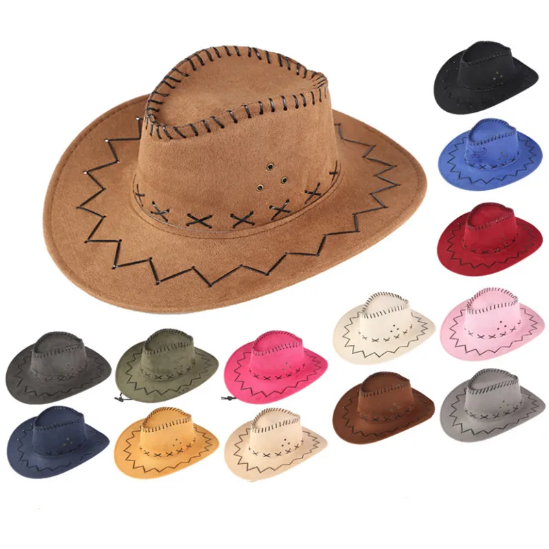 Cowboy hat imitation suede western cowboy hat men's rider hat панама fedora hat Panama rope accessories 1