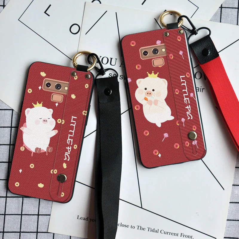 

Luxury Wrist Strap Phone Cases For Samsung Galaxy Note 5 8 3D Relief Case Neck Strap Cover For Samsung Note 9 10 Pro