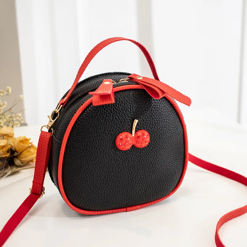 

2019 New Style Women's Embossed Leather Cherry Embroidered Handbag Handbag Shoulder Oblique Bag Phone Coin Purse