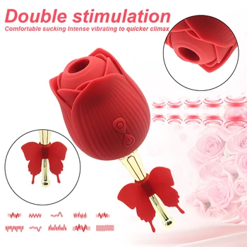 With Butterfly Rose Sucking Vibrator 2 in 1 Nipple Oral Clitoral Suction Cup G Spot High Frequency Stimulator Sex Toys for Women 6
