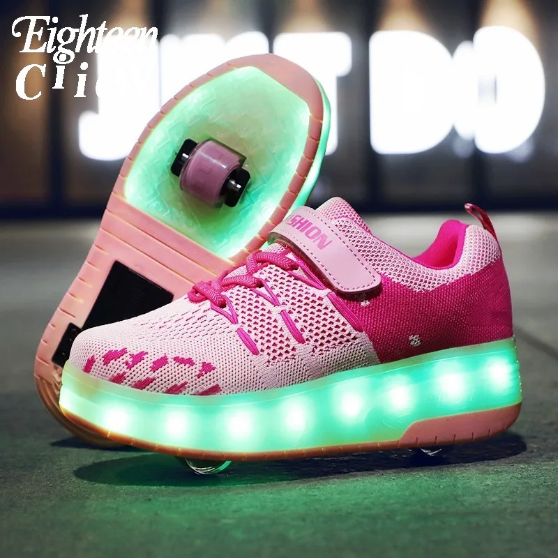 Детские кроссовки на колесиках зарядка через USB светящиеся детская обувь со