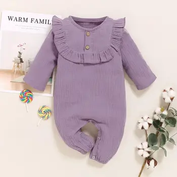 

Solid Color Long Sleeve Cotton Linen Rompers for Newborn Infant Baby Boys Girls Romper Jumpsuit Hat Outfits Set