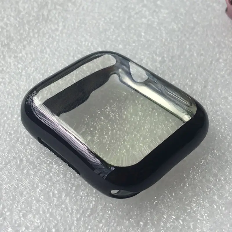 Чехол с покрытием для Apple Watch Series 4/5 защита экрана 40 мм 44 мм мягкий тонкий полный бампер для iWatch 4 протектор - Цвет: black