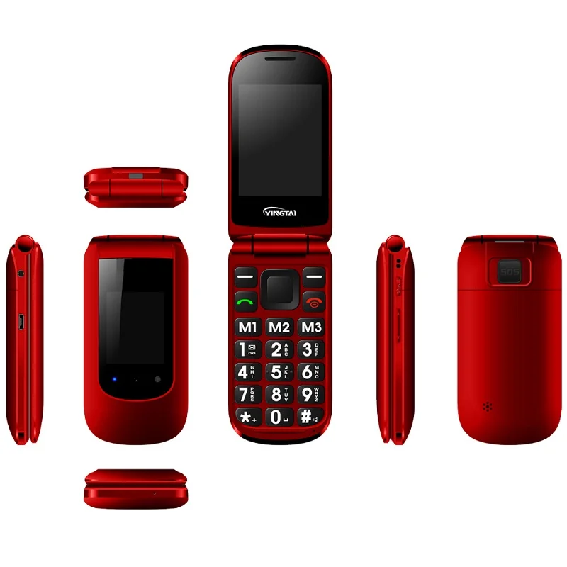 Red Black Классический флип-телефон YINGTAI T09 с функцией GSM Большой кнопочный двойной экран раскладушка телефон сотовый телефон FM MP3 - Цвет: Red Black