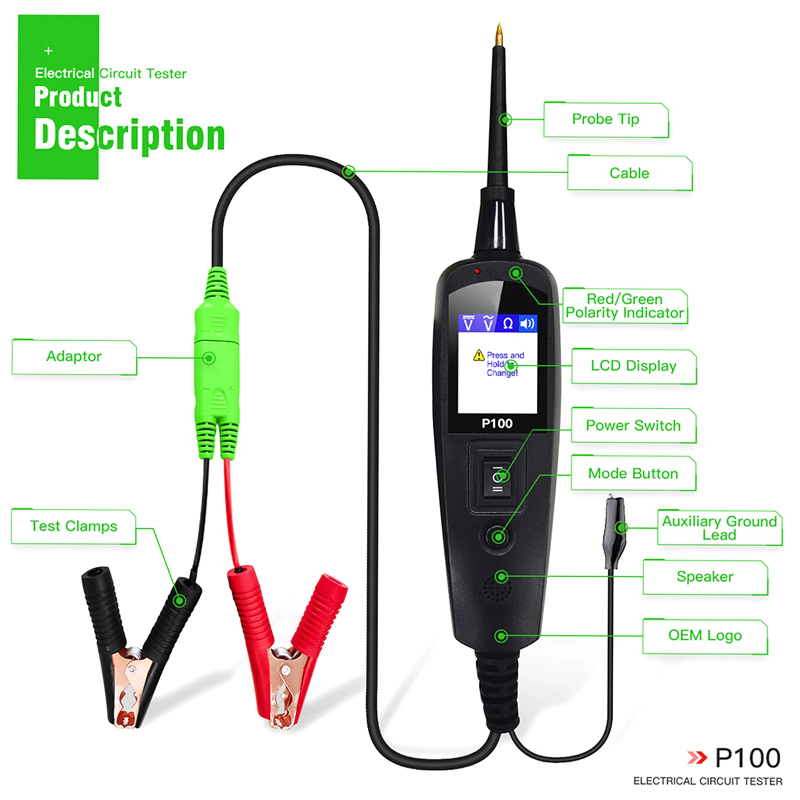 Multifunction TopDiag P100 Original Automotive Electrical Circuit System Tester for Cars and Trucks 0V-70V