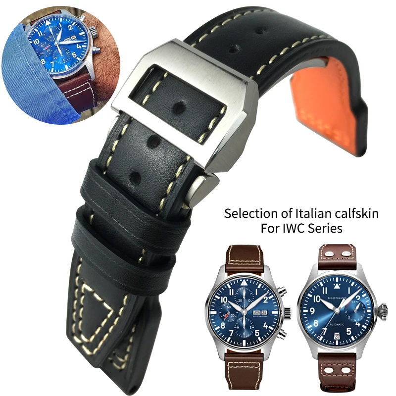 20 Millimetri 21 Millimetri 22 Millimetri In Pelle Di Vitello Cinturino Per Iwc Mark Le Petit Prince Iw327004 Iw377714 Big Pilot Accessori Fibbia Pieg