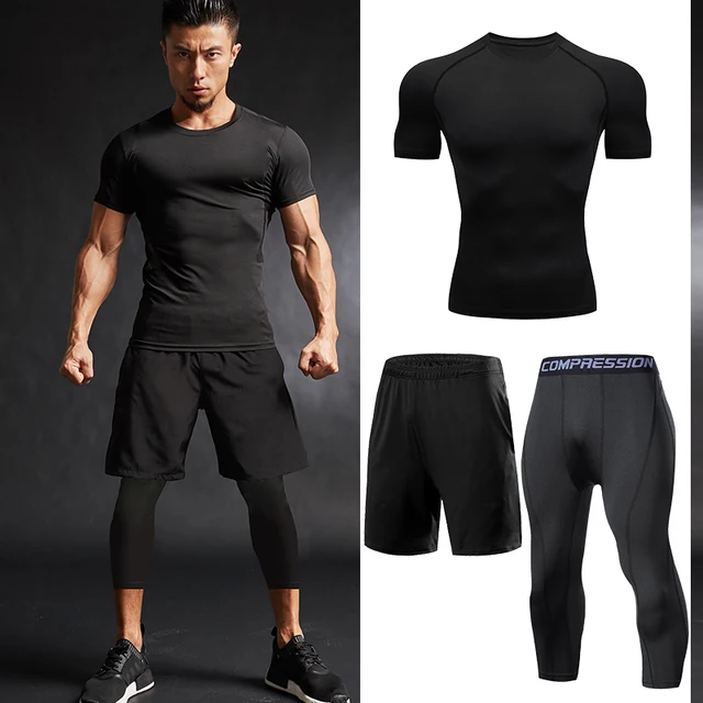 Dry Fit Men's Training Sportswear Set Gym Fitness Compression Sport Suit Jogging Tight Sports Wear Clothes 4XL5XL Oversized Male 21-3pcs per set