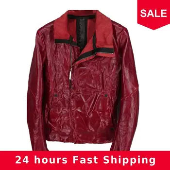 

2020 Red Men Europe Style Slim Fit Biker‘s Leather Jacket Plus Size XXXL Genuine Cowhide Cool People Motorcycle Leather Coat