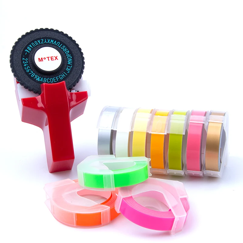UniPlus 10 шт. 9 мм ленты для этикеток совместимые для Dymo 3D Motex E101 производитель этикеток ручной мини принтер машина ПВХ тиснение ленты - Цвет: Red-10pcs-4