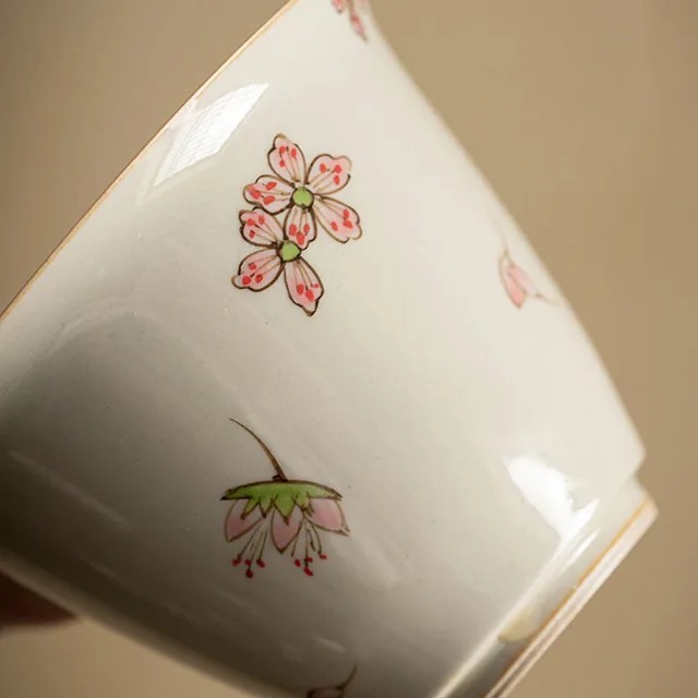 130 Ml Kézzel Festett Sakura Művészet Kerámia Tea Tureen Jégszürke Mázas Készítő Gaiwan Japán Sancai Borító Tál Kung Fu Teárfészek Készlet - Image 2