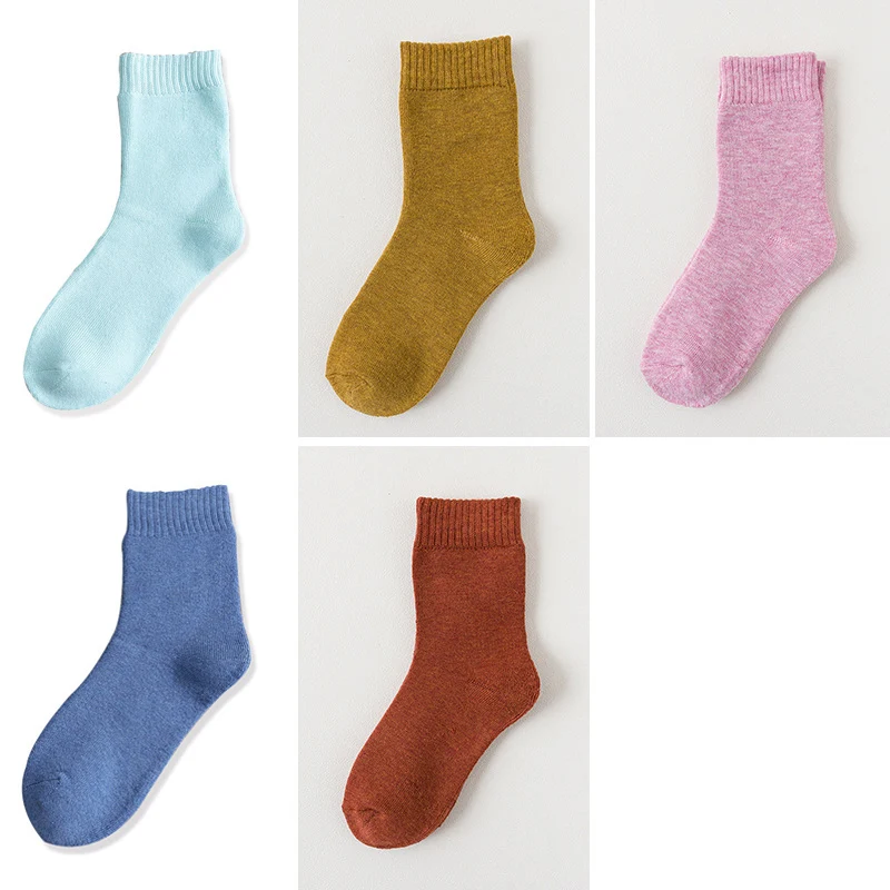 5 пар носков женские зимние плюшевые теплые махровые носки хлопковые одноцветные Повседневные носки для улицы в стиле ретро, размеры 36-40 - Цвет: combination15