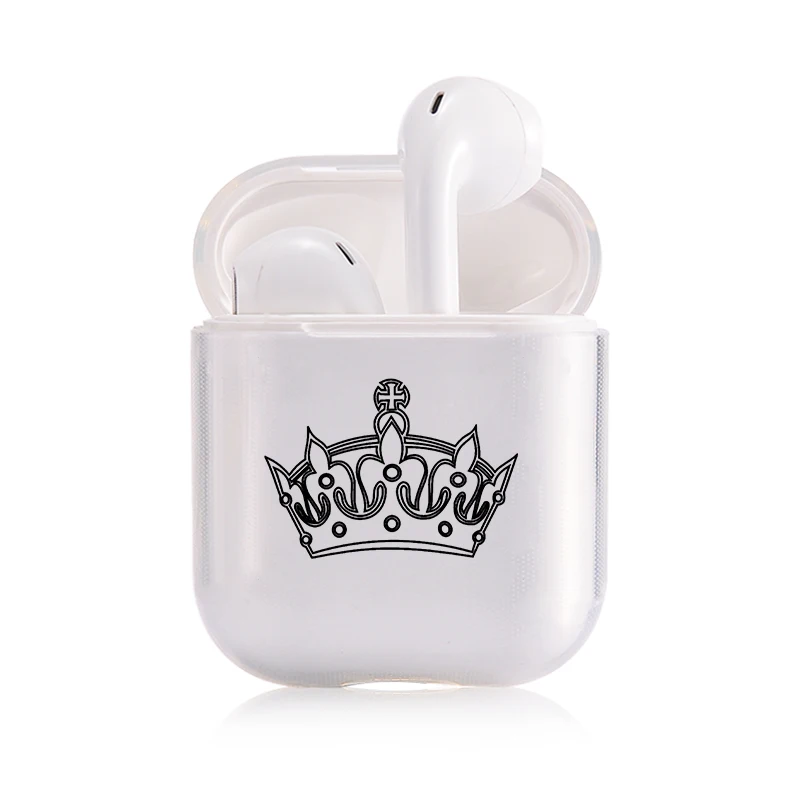 Милое воздушное стручки чехол для Apple airpods Чехол класса люкс King queen Корона Bluetooth наушники чехол для Airpods 2 прозрачный жесткий поликарбонатный чехол - Цвет: I202200