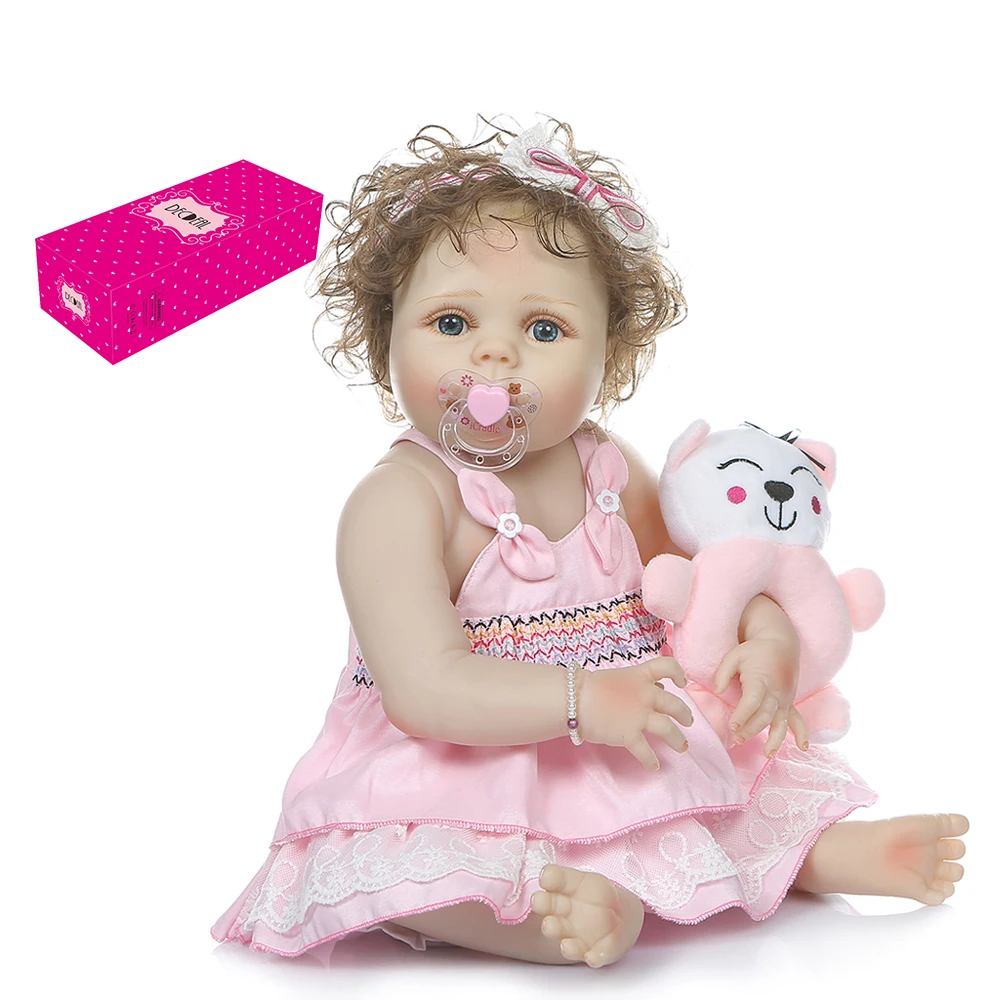 Decdeal Reborn Baby Doll 22 дюймов силиконовый Полный тело реалистичные Новорожденные Kawaii куклы девушки подарки на день рождения синий наряд с жирафом - Цвет: type 2