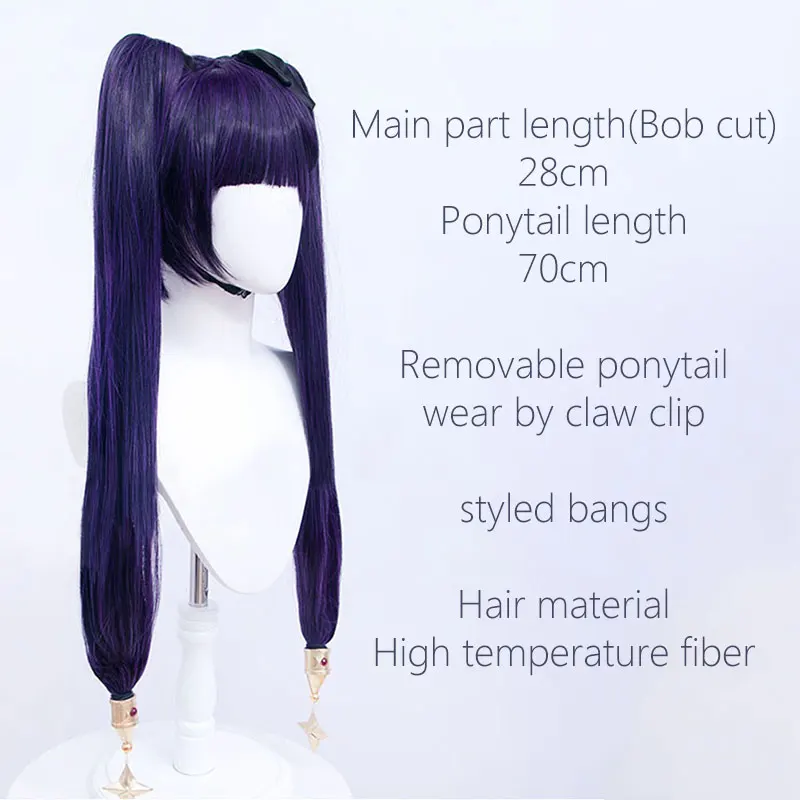 Wig Mona Cosplay Genshin Impact Double Ponytail Synthetic Hair with Bangs Purple Hair Color Wig for Woman Hair Extensions MUMUPI 2