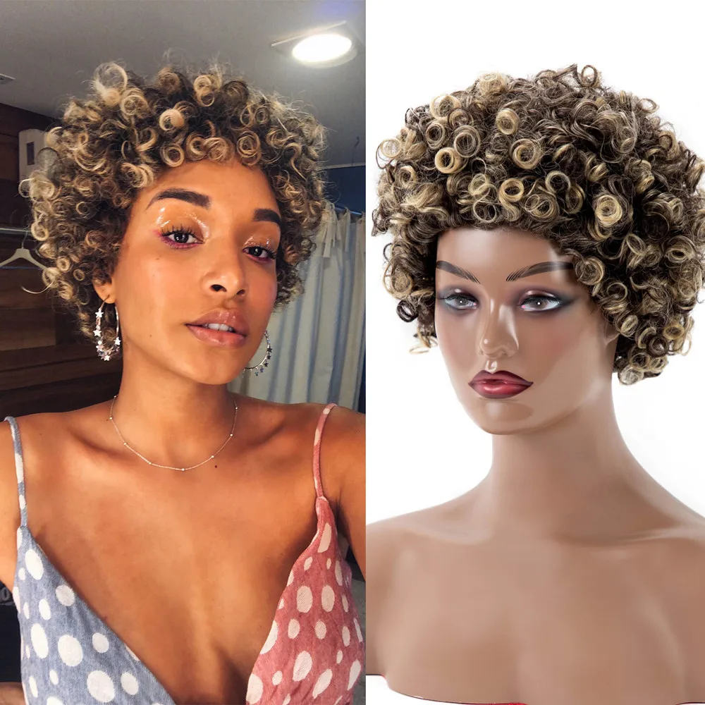 

Afro Kinky Short Curly Wig European and American Hair Wigs African Women's Gradient Chemical Fiber Synthetic Hairs