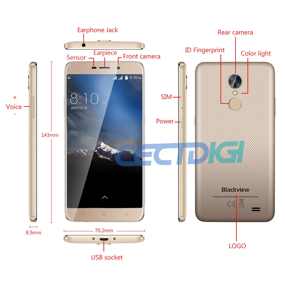 Смартфон Blackview A10 3g 5 0 дюймов 720 P HD ips Android 7 2 Гб ОЗУ 16 ПЗУ четырехъядерный с