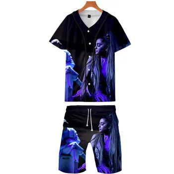 

2019 Ariana Grande two piece set jacket and shorts Kpop Fashion new cool Ariana Grande baseball jacket set for women Clothes